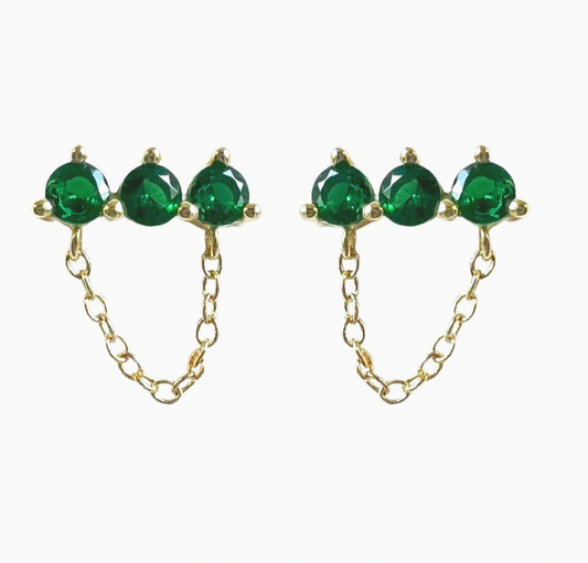 Briar — Emerald Chain Stud Earrings